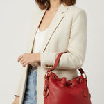 Aqua Madonna Red Leather Bucket Drawstring Bag Photo 0