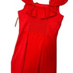 New Cremieux Dress Womens 4 Midi Smocked Back Ruffle Shoulder Summer Red Coastal Photo 10