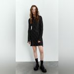 ZARA  New Women Black/White Long Sleeve Polka Dot Satin Dress Size Large Photo 2