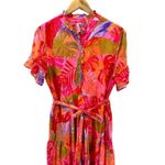 J Marie Midi Dress‎ Women Medium Tropical Floral Tiered Vacation Resort Ruffle Photo 1