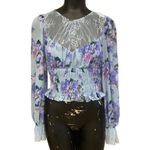 Free People NEW  Daphane Blue Floral Print and Llace Top Size Small Photo 1