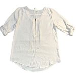 Tacera Womens Blouse Top Roll Tab Sleeves Zip Accent Ivory Light Beige Chiffon Photo 0