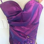 Mac Duggal Purple Strapless Ruched Mini Dress Gold Crystal Embellishments Size 4 Photo 3