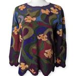 Peruvian Connection Purple Crewneck Floral Alpaca Sweater Fun Funky Art-Wear Photo 0