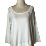 Lilla P Shirt Women Medium White Pima Cotton Knit Asymmetric Hem‎ Top Tee Photo 0