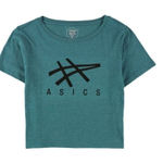 ASICS  Teal Cropped Foil Logo Athletic Workout Graphic‎ T-Shirt Women's Small Photo 0