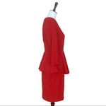 Badgley Mischka Belle Women's Peplum Ponte Pencil Dress Cherry Red Size 4 Photo 2