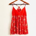 Free People Tank Top XS Orange Crepe Bohemian Floral Summer Beach Boho Cali Photo 2