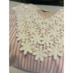 Spence Pink White Striped Top 3/4 Sleeve Floral Lace‎ Embellished Blouse Size L Size L Photo 14