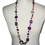 PURPLE ORANGE SILVER BEADED MULTI STONE LONG NECKLACE Photo 0