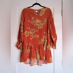 Free People  Womens Crazy Daisy Dress Size Medium Orange Yellow Long Sleeve Photo 2