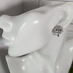 White Gold Virgin Mary with Baguette CZ Small Hoop Earrings Silver Photo 6