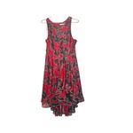 HALSTON Black Red Cherry Floral Print Sheer Sleeveless Tulle Full Skirt Dress 10 Photo 2