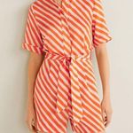 Mango NWOT! Tie Waist Romper with Cream and Orange Stripes. Size Small Photo 0