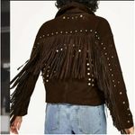 ZARA  100% Genuine Suede Leather w/ Fringe Studs Spikes Brown Size S NEW Photo 5
