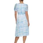DKNY NWT Puff Sleeve Plaid Midi Dress in Blue Photo 10