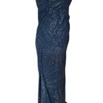 R & M Richards Vintage Maxi Dress One Shoulder Draped Black Silver Sparkle Size 4P Photo 2