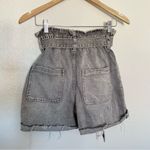 ZARA Gray Denim Paper Bag Shorts High Waist Belt Patch Pocket Size 2 Jean Shorts Photo 4