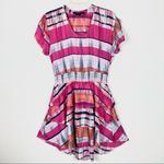 Vertigo Paris Vertigo Pink Striped Layered A Line Short Sleeve Mini Dress Photo 2
