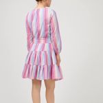 J.Crew  Belted Metallic Stripe Tiered Mini Dress Medium Petite Pink Purple Blue Photo 1