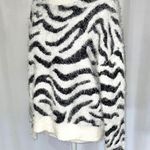 Hooked Up New Zebra Striped Fuzzy Knit Crewneck Sweater White Black Photo 4