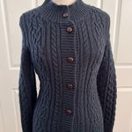 Vintage LL Bean Sweater Cardigan Cable Knit Wool Ireland XS S Small Blue Photo 1