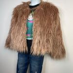  1State Faux Fur Shaggy Cropped Jacket Mauve Rose Pink Glam Fun womens L Photo 10