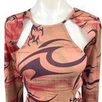 Jaded London  Orange Multicolor Abstract Cut Out Long Sleeve Bodycon Dress Sz 10 Photo 2