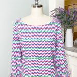 Talbots Tunic Top Colorful Whale Tail Wavy Print Tie Sleeve Popover Blouse Photo 3