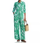 AQUA  Green Palm Print Wide‎ Leg Lounge Pants Drawstring Waist XXS Photo 1