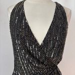 Parker Silk Black Embellished Mini Wrap Dress Photo 4