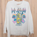 Def Leppard Womens Oversized Sweatshirt Size L White Graphic Rock Band 80s Retro Photo 0