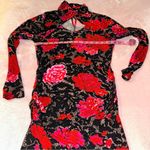 Venus  floral mock halter neck long sleeve bodycon ruched midi dress M keyhole Photo 10