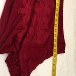 Haute Monde 2000s Romantic Burgundy Red mesh bodysuit floral embroidery appliqué-XL Measurement in pics Photo 5