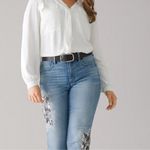 White House | Black Market WHBM The Straight Crop Jeans High Rise Embroidered With Patches Size 12 Photo 13