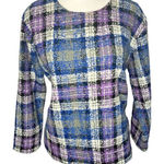 Emin & Paul Anthropologie Plaid Blue Purple Tweed Pullover Sweater Small Photo 0