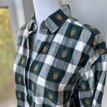 Vintage Maggie & Max Forest Green White Woven Plaid Embroidered Acorn Shirt PL Size L Photo 3