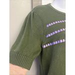 Modcloth  Olive Green Knit Puff Short Sleeve Sweater Light Purple Ribbon- Medium Photo 1
