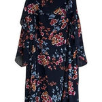 Xhilaration Xhiliration 3X Pink Blue Floral Cold Shoulder Ruffle Adj Strap Midi Dress Summer Photo 0