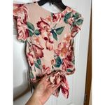 Lulus NEW Good Fleur You Blush Pink Floral Cross Front Tie Waist Crop Small Photo 4