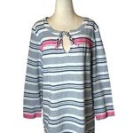 Vineyard Vines  Cover Up Women Large Blue White Stripe Cotton Tassels Tunic Beach Photo 0