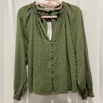 ZARA Olive Embroidered Button-Up Blouse Size XS Photo 5