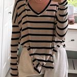 Streetwear Society Black and Tan Striped V neck Open Neck Sweater Photo 0