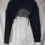 Fishnet Super Cropped Indie Sleeze Goth Hoodie Black Size M Photo 0