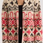Lucky Brand  Southwestern Aztec Open Front Cardigan – Beige/Red/Black Photo 1