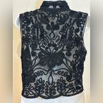 Cache Black Sleeveless Button Down embellished with beaded embroidery Photo 3