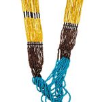 Vtg Necklace Turquoise Blue Gold T Seed Beads Southwestern Statement Tiered 34" Yellow Photo 1