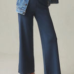 American Giant Navy Ribbed Wide Leg Lounge Pants XS Made in USA Cotton Blend Blue Photo 0