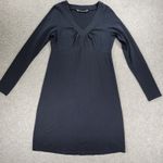 Athleta  Senorita Dress Womens L Black Long Sleeve V-neck Stretch Casual Cotton Photo 9