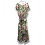 Badgley Mischka Palm Tree Maxi Dress Women’s Size 16 Ruffle Sleeve Tie Waist Photo 4